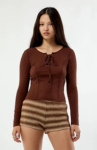 Your Favorite Zoey V-Neck Lace-Up Long Sleeve Top