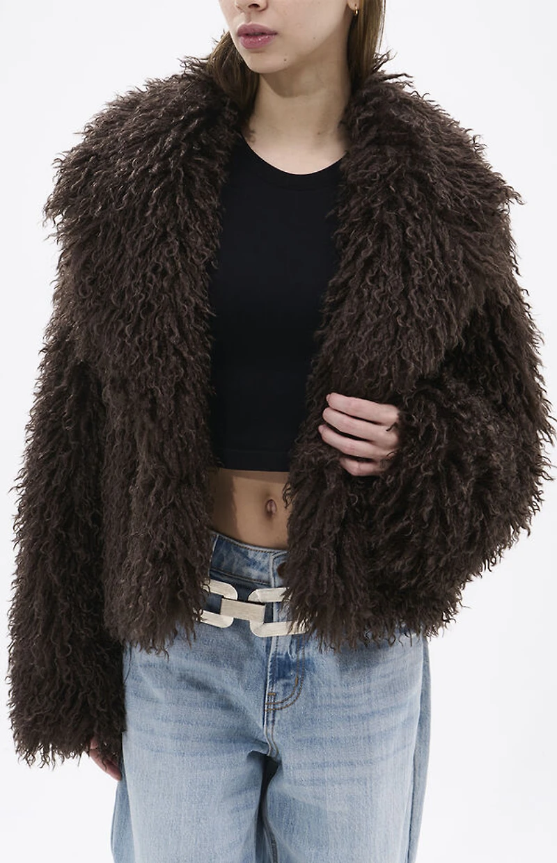 AZALEA WANG Ruperta Brown Faux Fur Jacket
