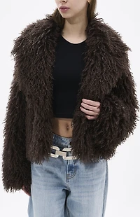 AZALEA WANG Ruperta Brown Faux Fur Jacket