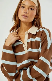 Rhythm Brown Striped Rugby Polo Knit Sweater