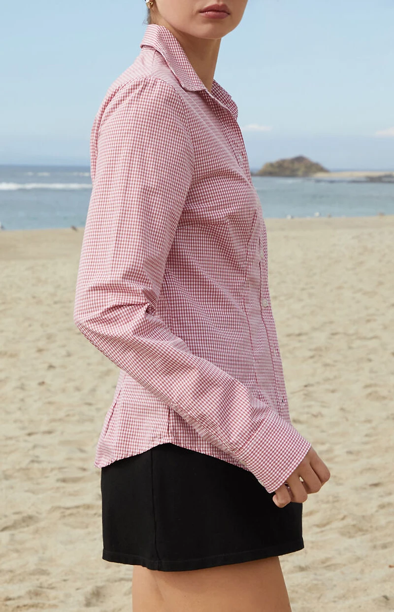 John Galt Red Millie Plaid Long Sleeve Shirt