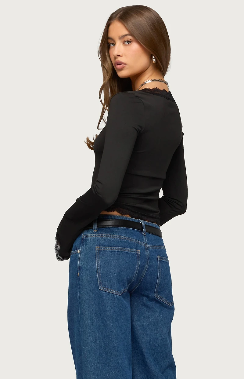 Edikted Kailin Lacey Flared Sleeve Top