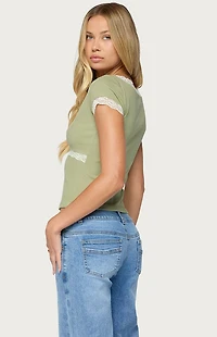 Edikted Juli Lacey Ribbed V Neck Top