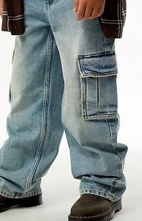 Pacsun Kids Baggy Jeans Frayed Cargo Medium Blue