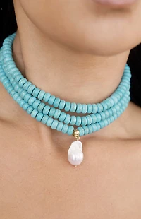 Ettika Marina Layers Turquoise Beaded Pearl Pendant Necklace
