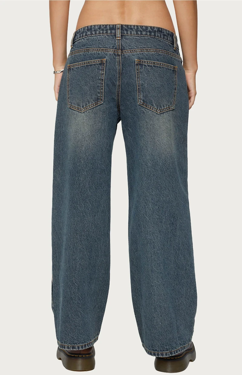 Edikted Petite Contrast Panel Low Rise Jeans
