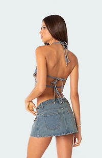 Edikted Starlet Studded Denim Crop Top