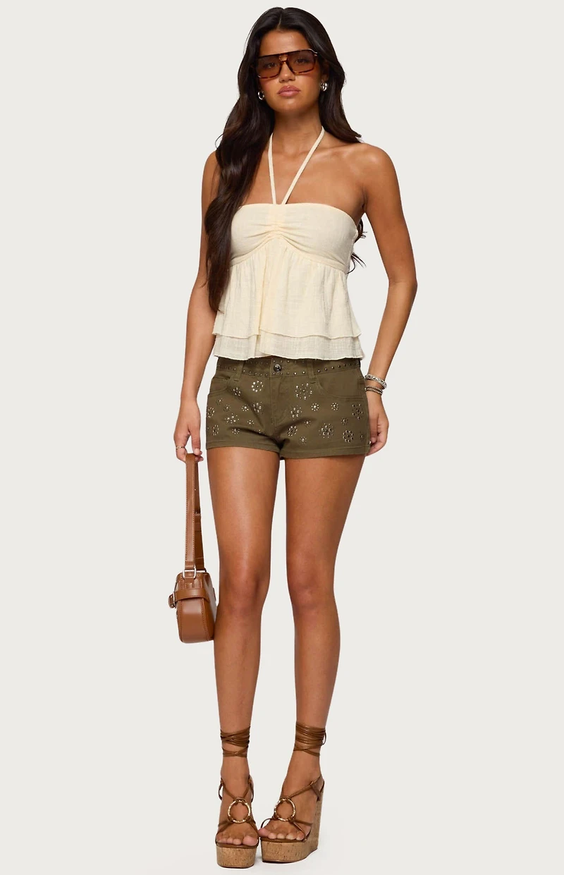 Edikted Layered Linen Look Babydoll Halter Top