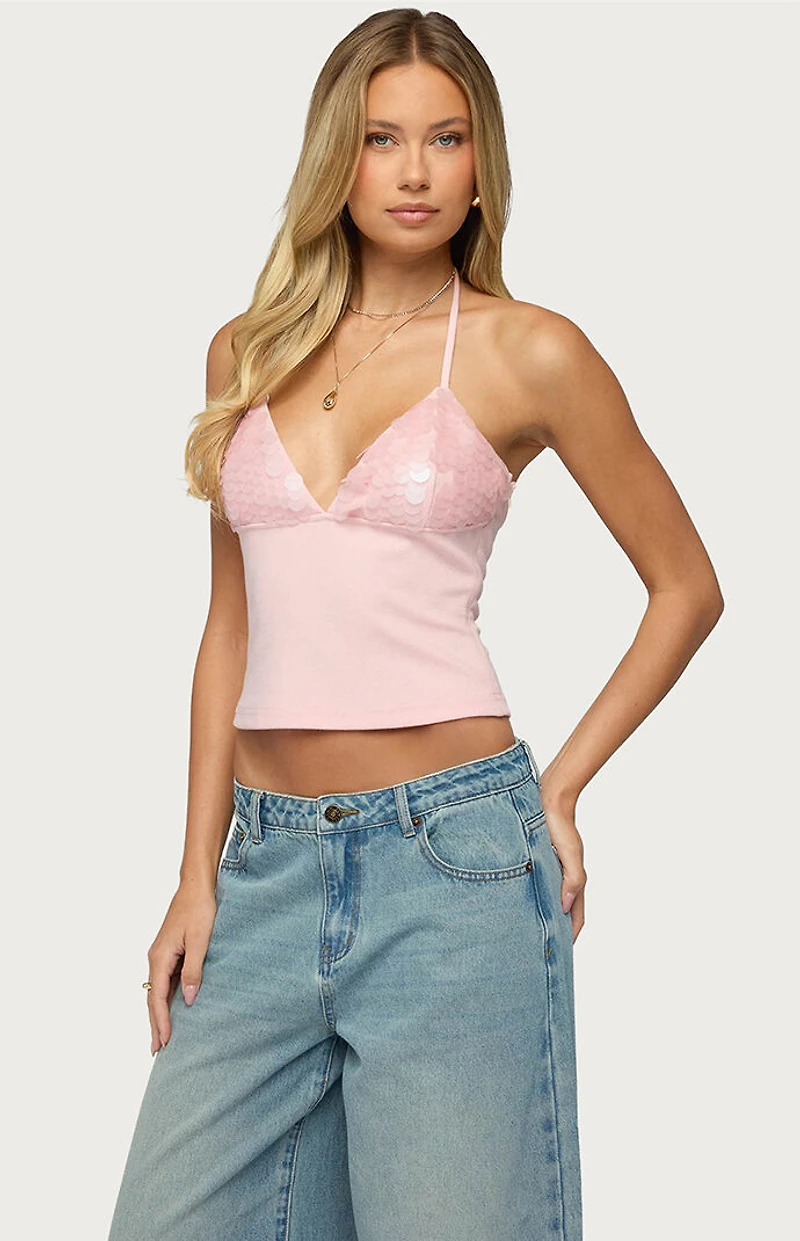 Edikted Katelyn Sequin Halter Top