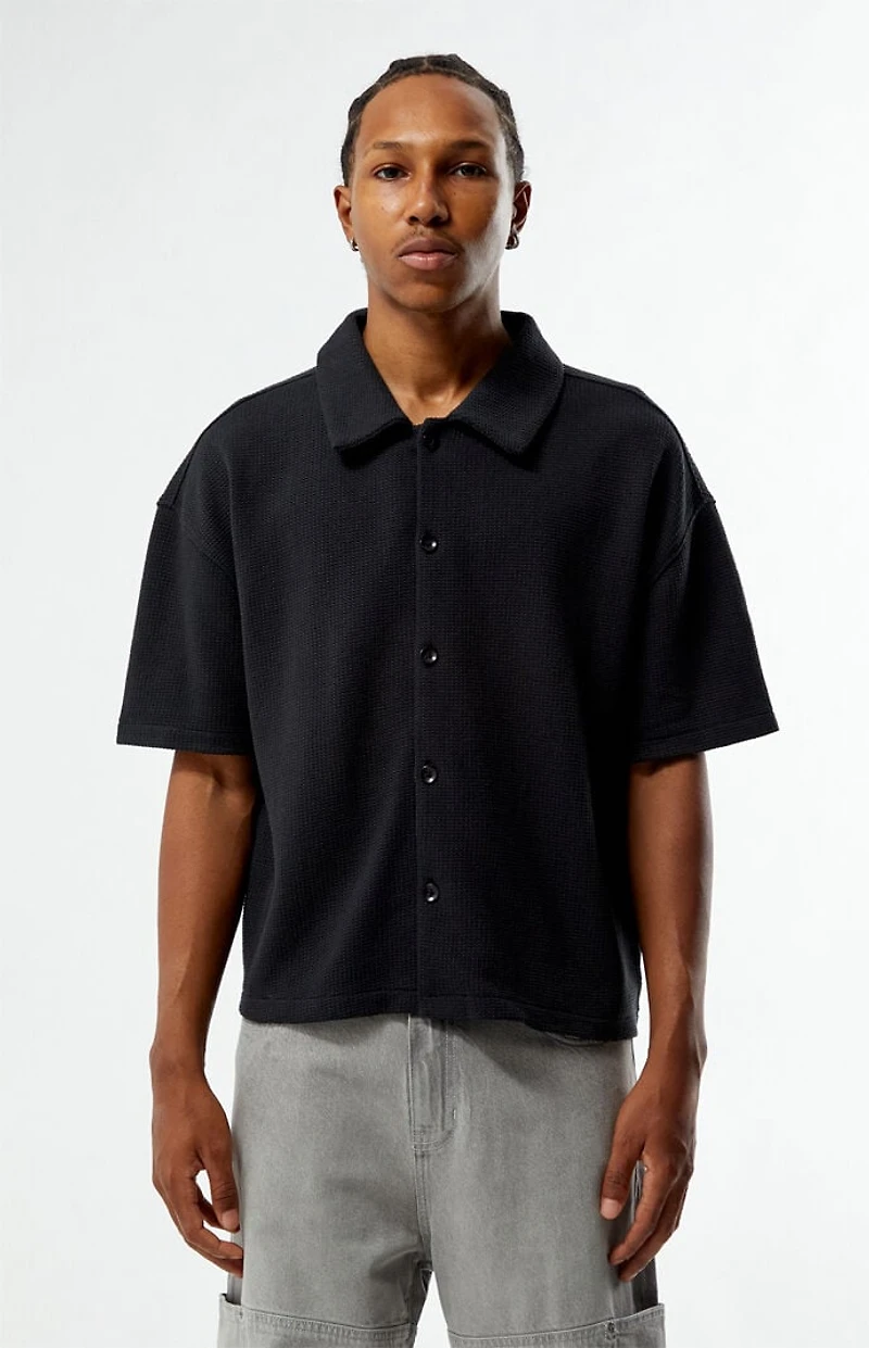 Pacsun Black Stone Solid Textured Camp Shirt
