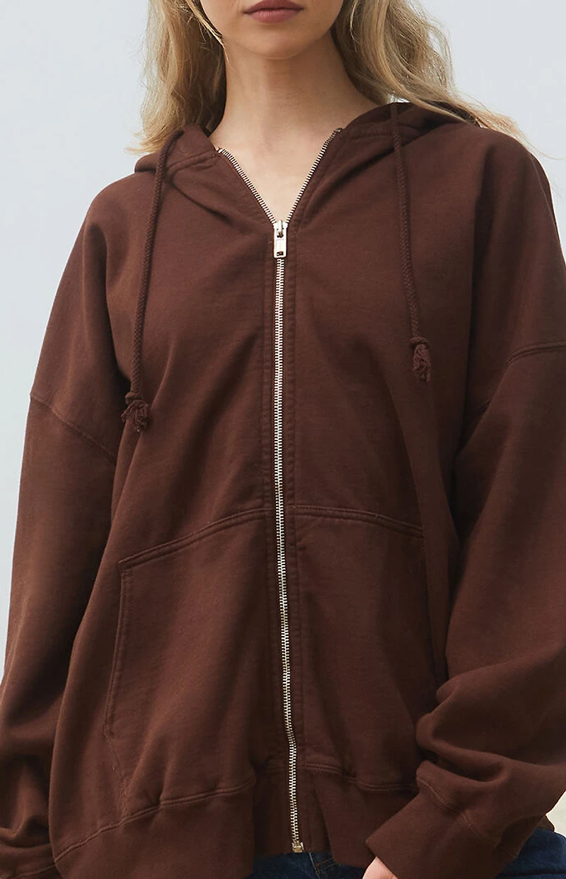 John Galt Brown Christy Full Zip Oversized Hoodie