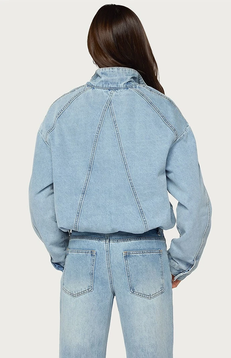 Edikted Jaysi High Neck Denim Bomber Jacket