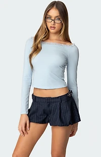 Edikted Off Shoulder Lacey Ribbed Top