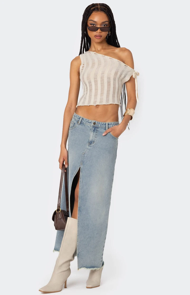 Edikted Tamra Sheer Knit Asymmetric Top