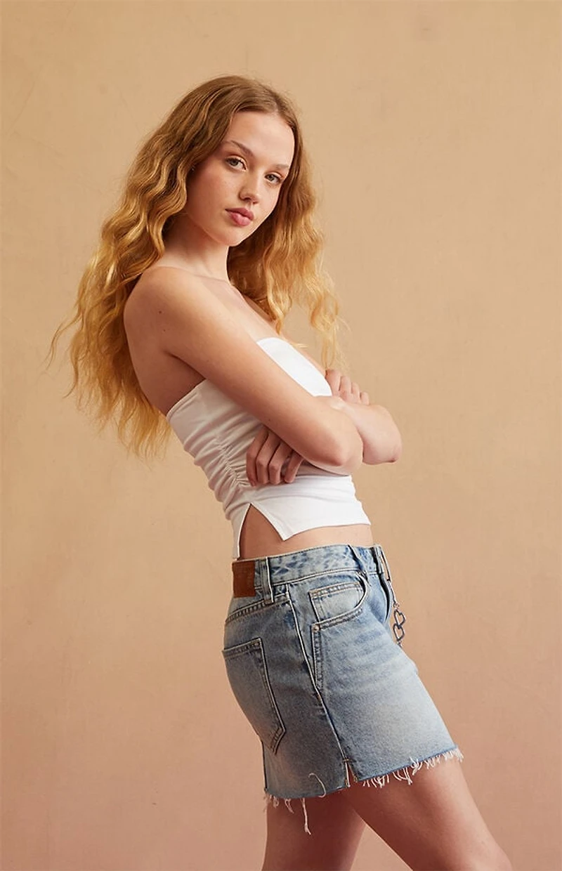 RARE DNM EDIT Medium Blue Mid Rise Heart Chain Denim Mini Skirt