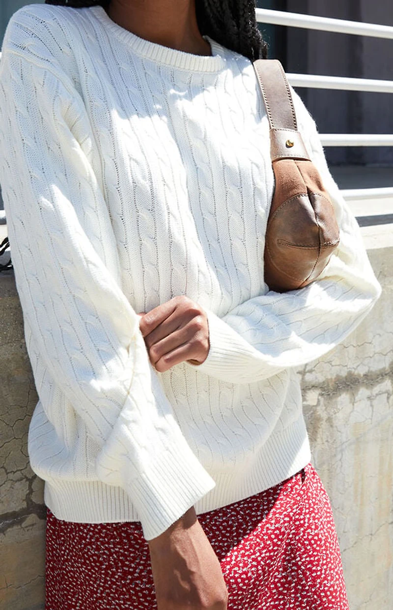 John Galt White Cable Knit Brianna Sweater