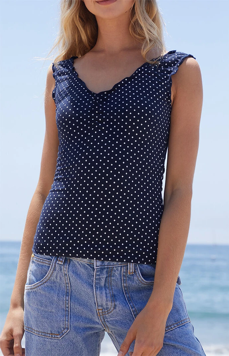 John Galt Navy Polka Dot Malena Top