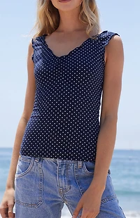 John Galt Navy Polka Dot Malena Top
