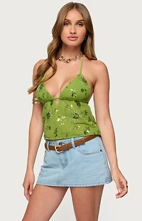 Edikted Kiki Sequin Floral Chiffon Halter Top