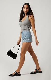 Pacsun Light Indigo Bow High Waisted Denim Festival Shorts