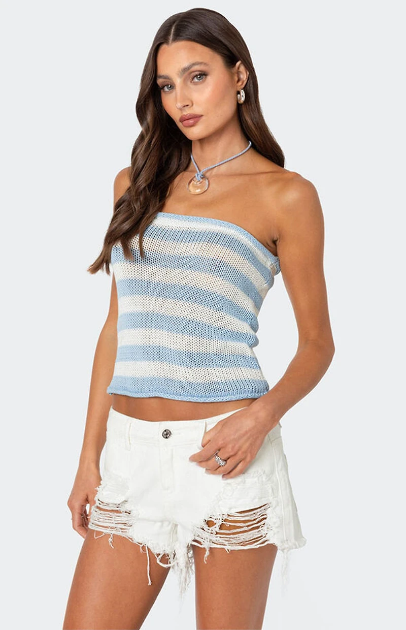 Edikted Nox Striped Crochet Tube Top