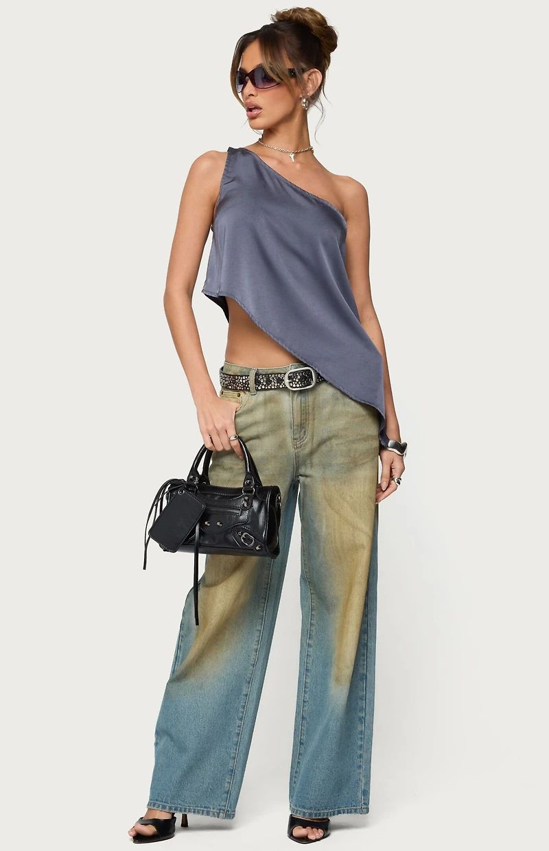 Edikted Asymmetric Satin Effect One Shoulder Top