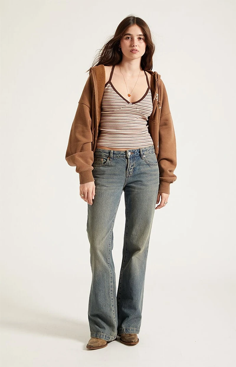 Pacsun Jade Low Rise Bootcut Jeans Button Pocket Dark Blue