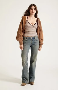 Pacsun Jade Low Rise Bootcut Jeans Button Pocket Dark Blue