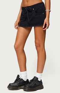 Edikted Ziggie Tie Front Denim Mini Skort