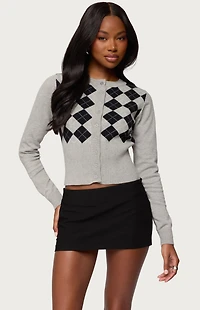 Edikted Noya Argyle Knit Cardigan
