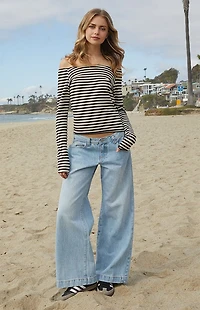 John Galt Striped Bonnie Long Sleeve Off-The-Shoulder Top