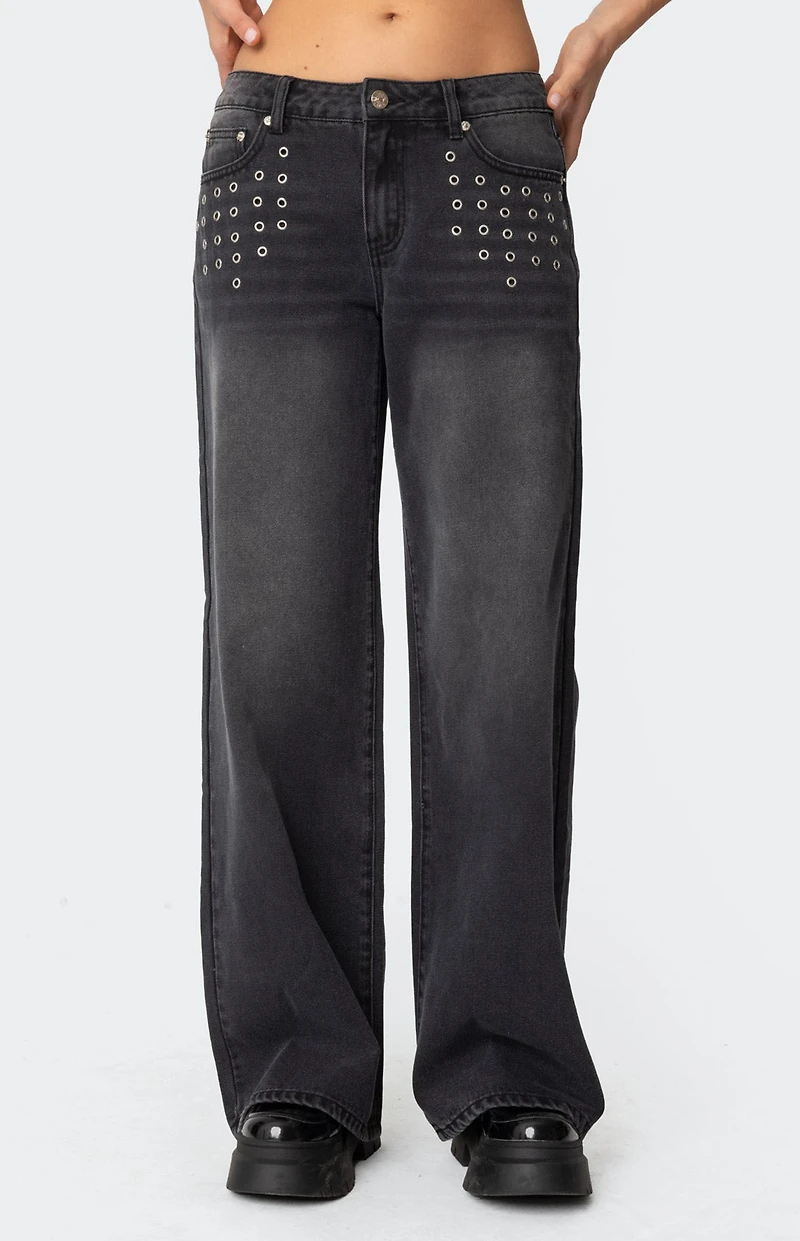 Edikted Grommet Low Rise Baggy Jeans