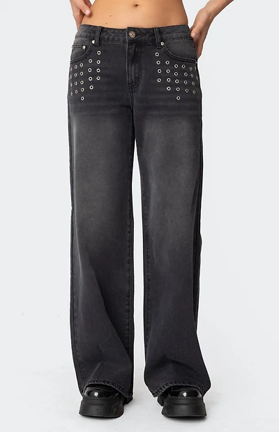 Edikted Grommet Low Rise Baggy Jeans
