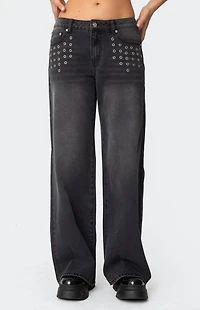 Edikted Grommet Low Rise Baggy Jeans