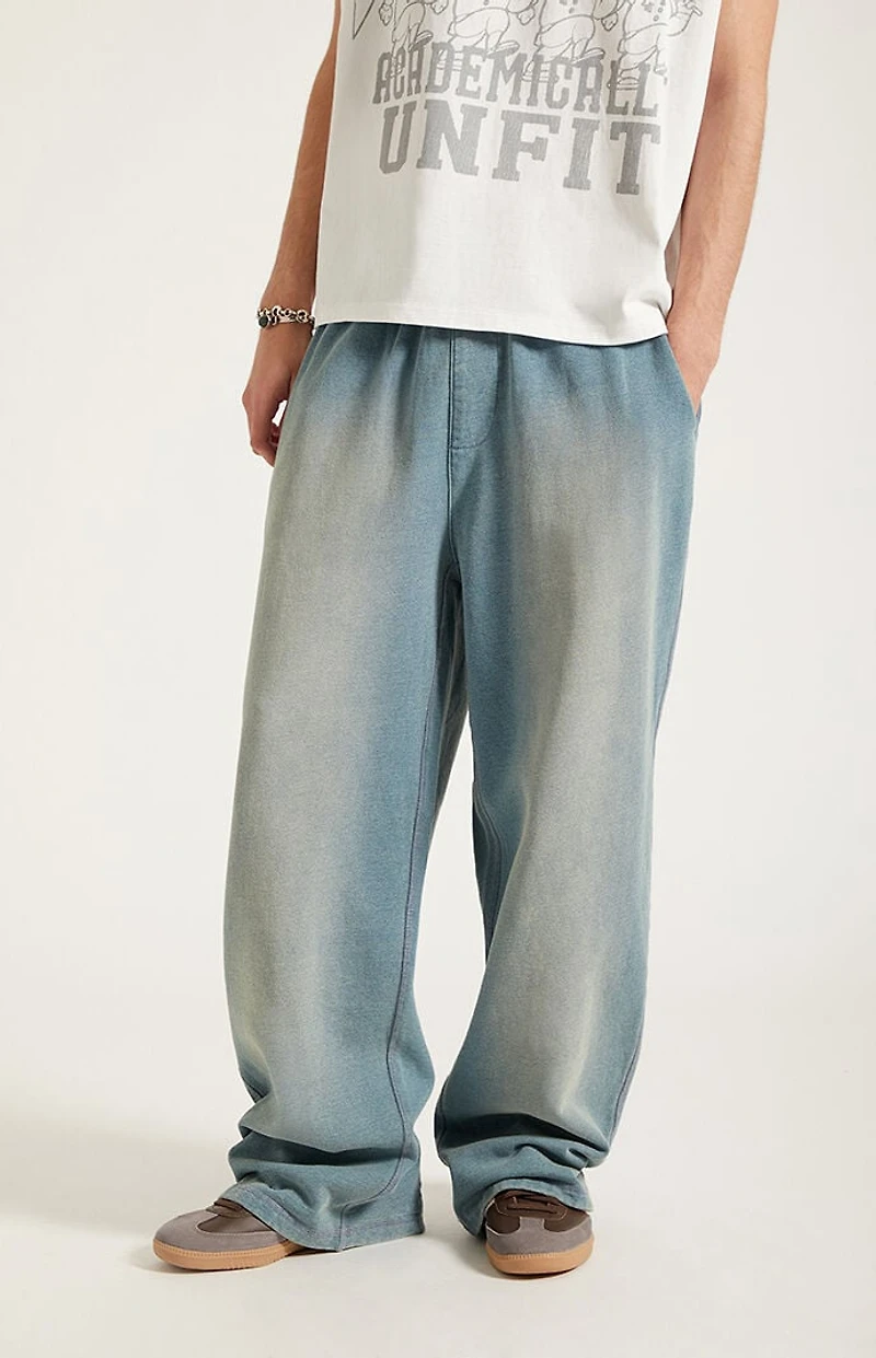 Pacsun Blue Tinted Washed Fleece Extreme Baggy Sweatpants