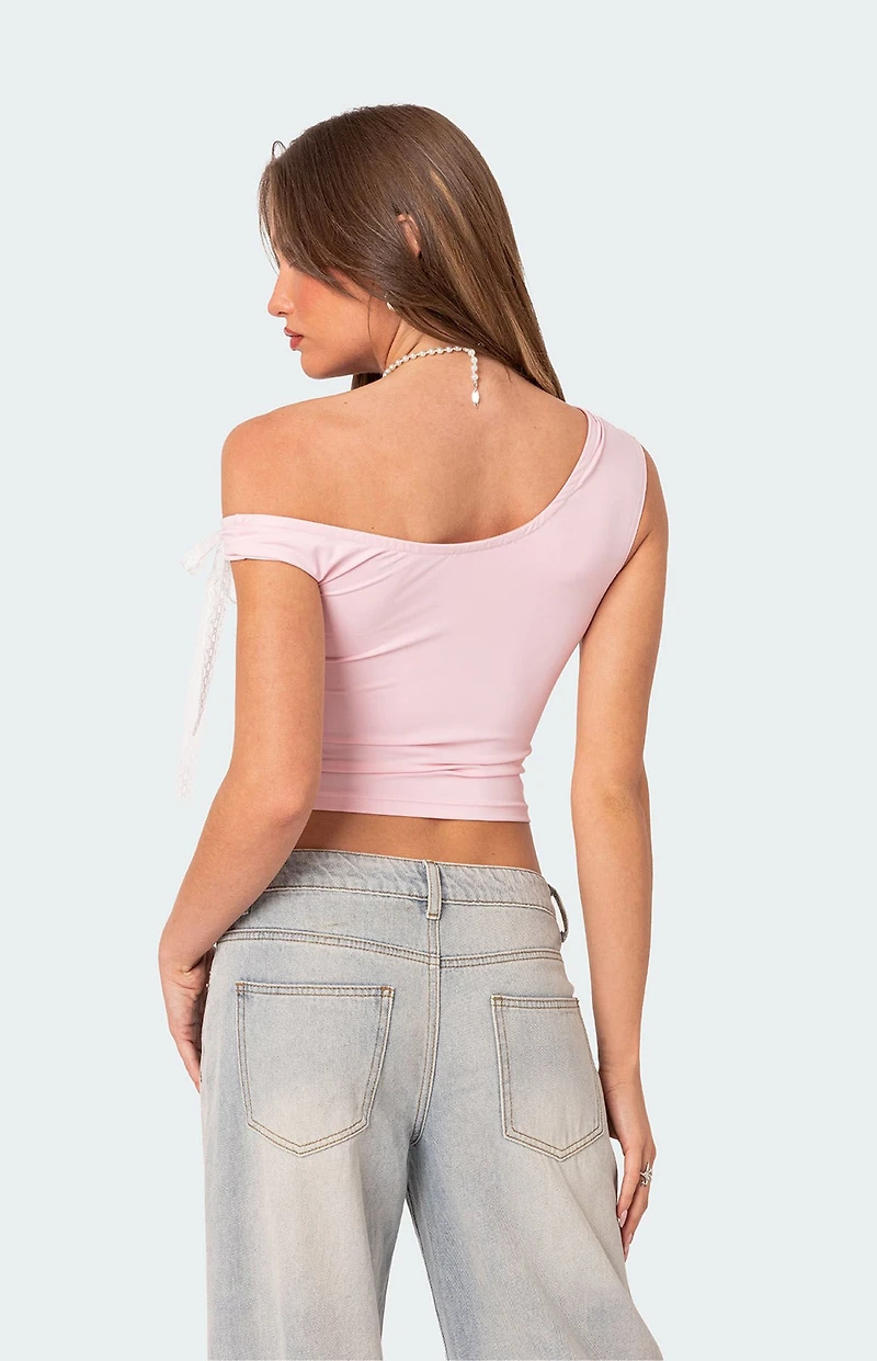 Edikted Lace Bow Asymmetric Top