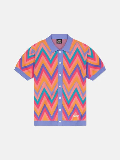 WeSC America Inc Teal Zigzag Short Sleeve Polo Cardigan