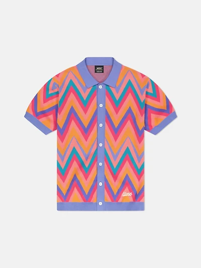 WeSC Teal Zigzag Short Sleeve Polo Cardigan