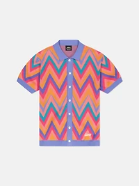 WeSC Teal Zigzag Short Sleeve Polo Cardigan