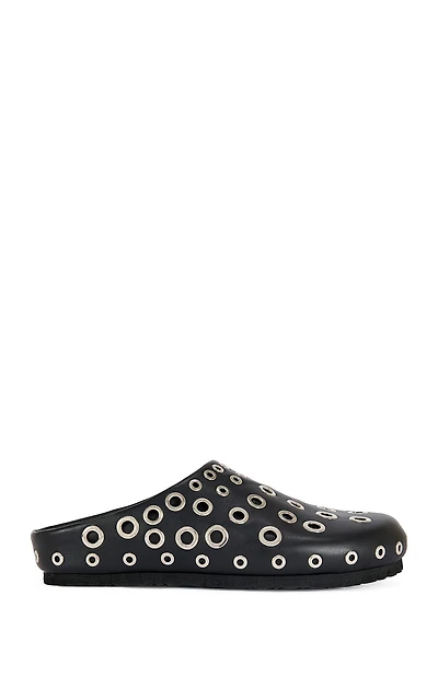 AZALEA WANG Women's Black Marsha Grommet Flat Mules