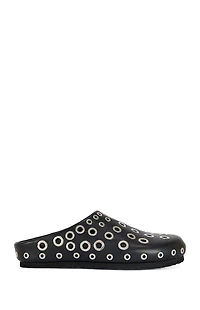 AZALEA WANG Women's Black Marsha Grommet Flat Mules