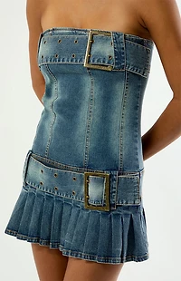 PLAY PALM ANGELS Buckle Strapless Denim Mini Dress
