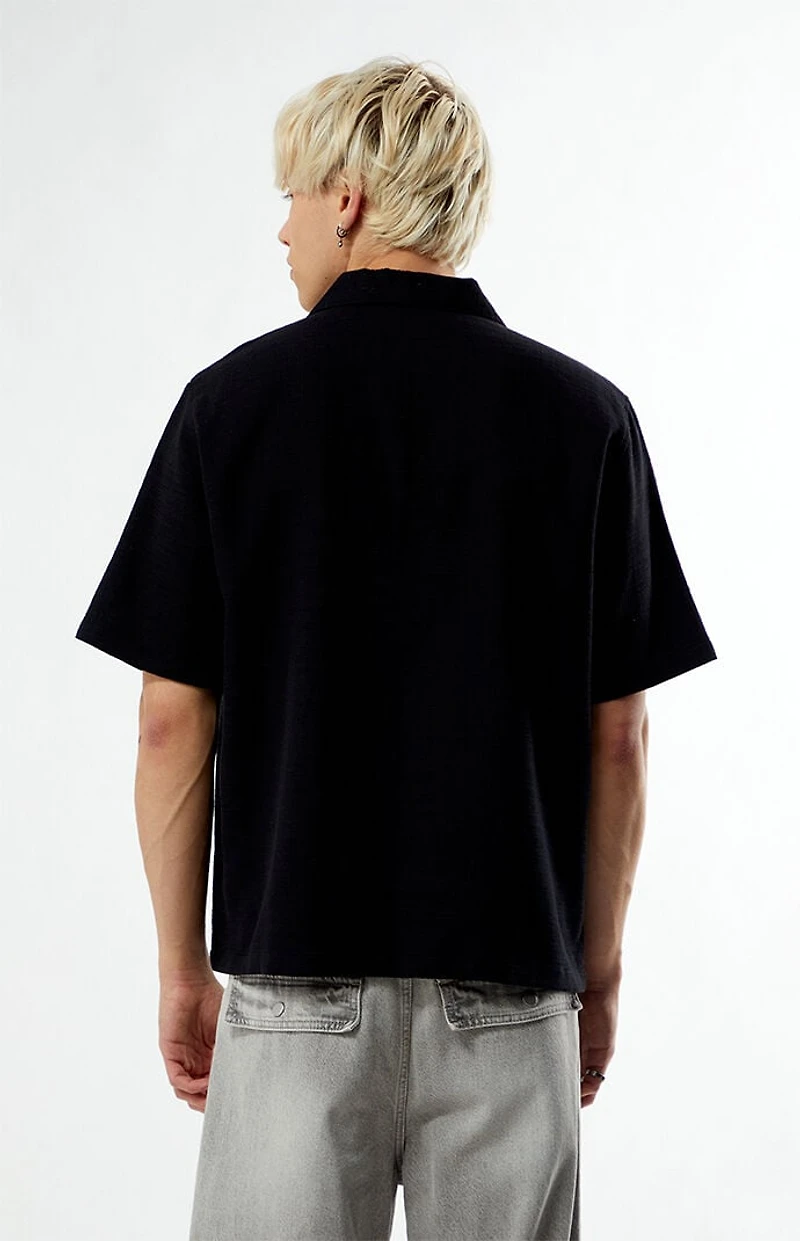 Pacsun Black Floral Embroidered Oversized Resort Camp Shirt