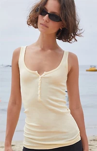 John Galt Yellow Beyonca Button Tank Top