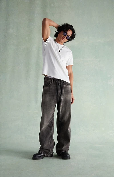 RARE DNM EDIT Tinted Black Washed Drawstring Extreme Baggy Jeans