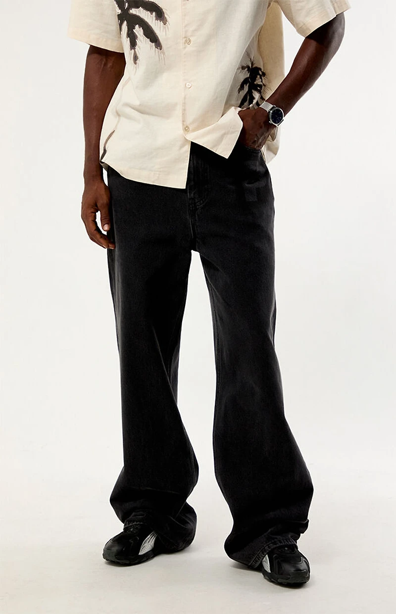 PLAY PALM ANGELS Black Graffiti Logo Baggy Wide Leg Jeans