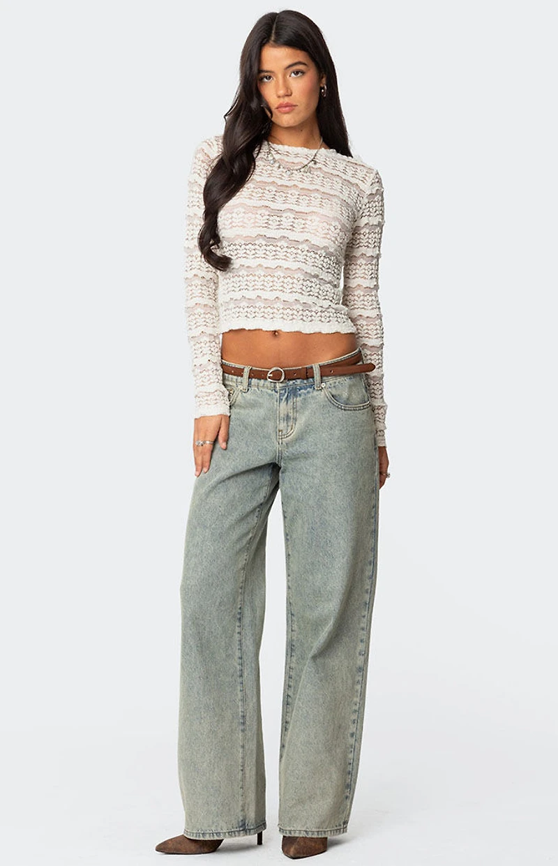 Edikted Daisey Textured Sheer Lace Top