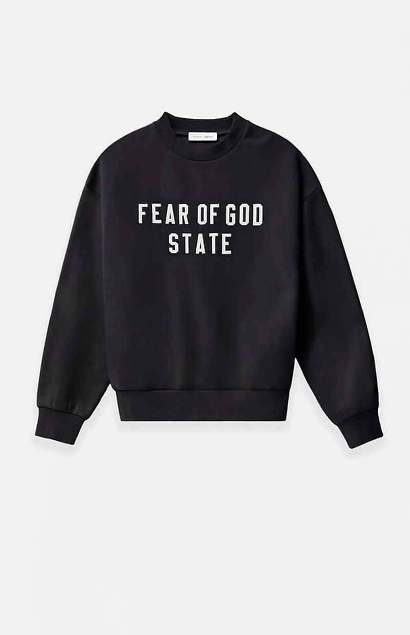 Fear of God ESSENTIALS Jet Black '90s Fit Fleece Crew Neck Sweatshirt