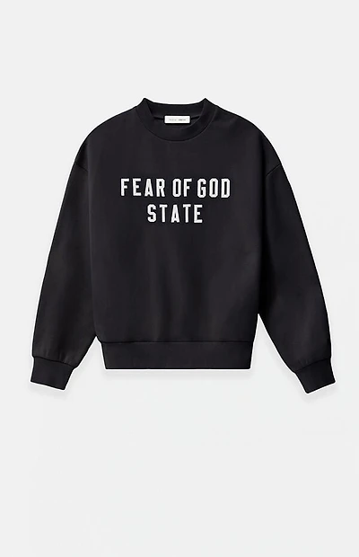Fear of God ESSENTIALS Jet Black '90s Fit Fleece Crew Neck Sweatshirt