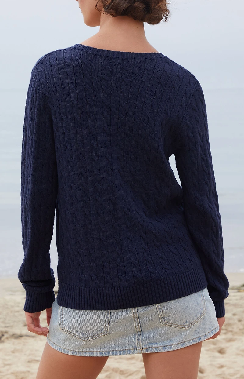 John Galt Blue Amalie Cable Knit Cardigan